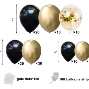 Arco De Globos Negro Dorado Crome 120 Piezas