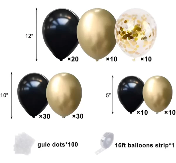 Arco De Globos Negro Dorado Crome 120 Piezas