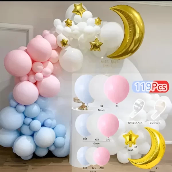 Arco de Globos Luna Estrellas Pastel 119 Piezas