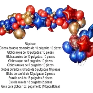 Arco De Globos Orgánico Azul Rojo 68 Piezas