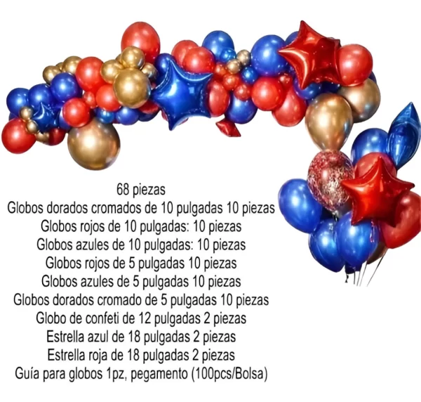 Arco De Globos Orgánico Azul Rojo 68 Piezas