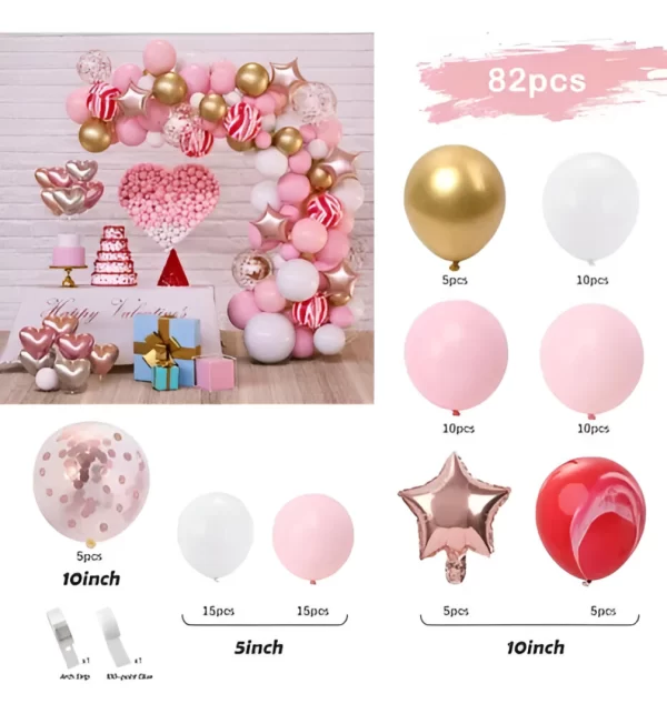 Arco de Globos Rosa Marmol 82 Piezas