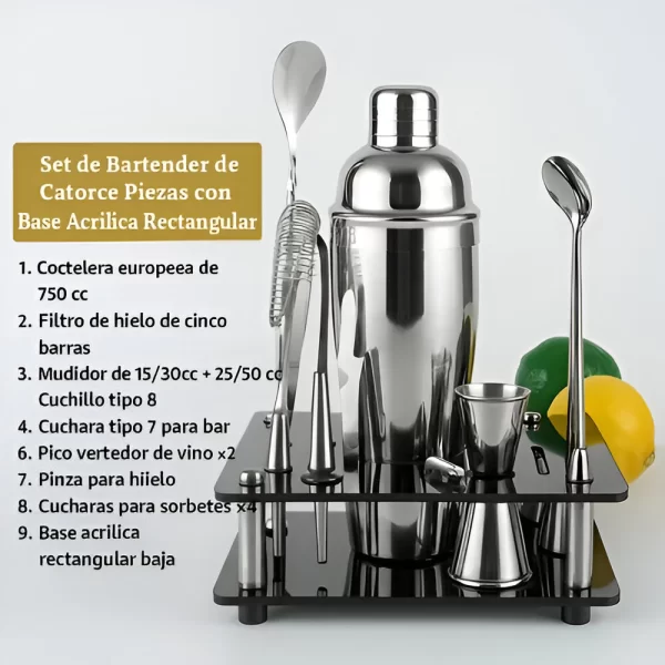 Set Bartender Barman 14 Piezas Acero Inoxidable