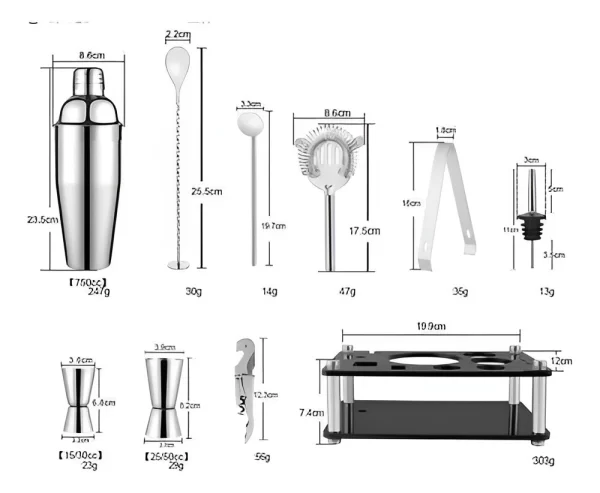 Set Bartender Barman 14 Piezas Acero Inoxidable