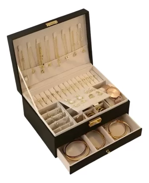 Joyero Con Cajón Cuero Pu Negro JM22