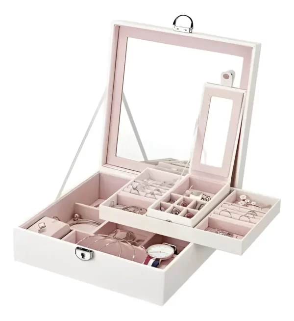 Joyero Alhajero Con Espejo Cuero Pu Con Cerradura