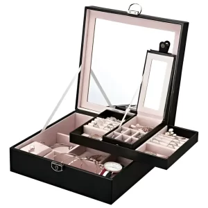 Joyero Alhajero Con Espejo Cuero Pu Con Cerradura