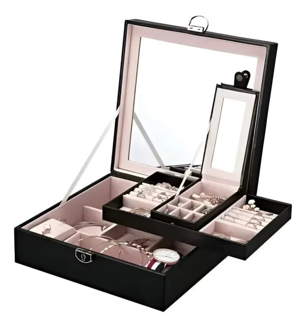 Joyero Alhajero Con Espejo Cuero Pu Con Cerradura