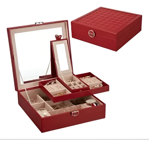 Joyero Alhajero Con Espejo Cuero Pu Con Cerradura