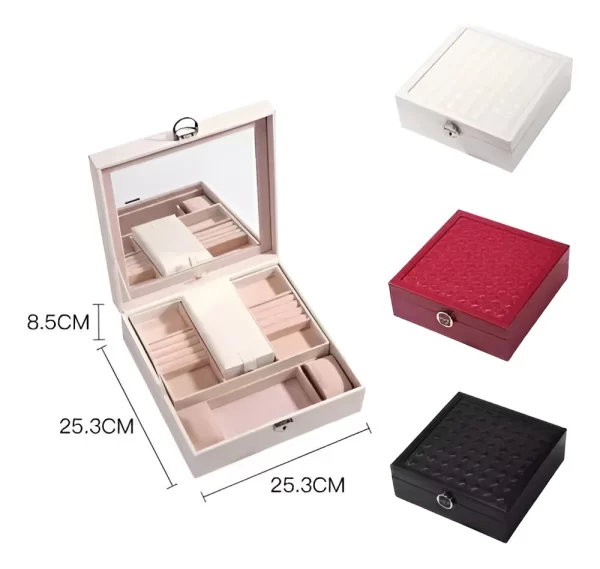 Joyero Alhajero Con Espejo Cuero Pu Con Cerradura