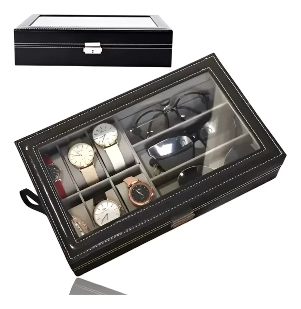 Joyero Para Reloj Y Gafas Cuero Pu Negro