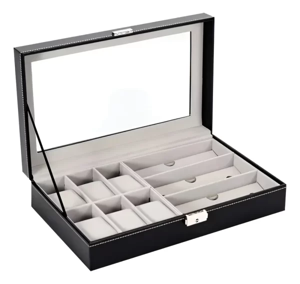 Joyero Para Reloj Y Gafas Cuero Pu Negro