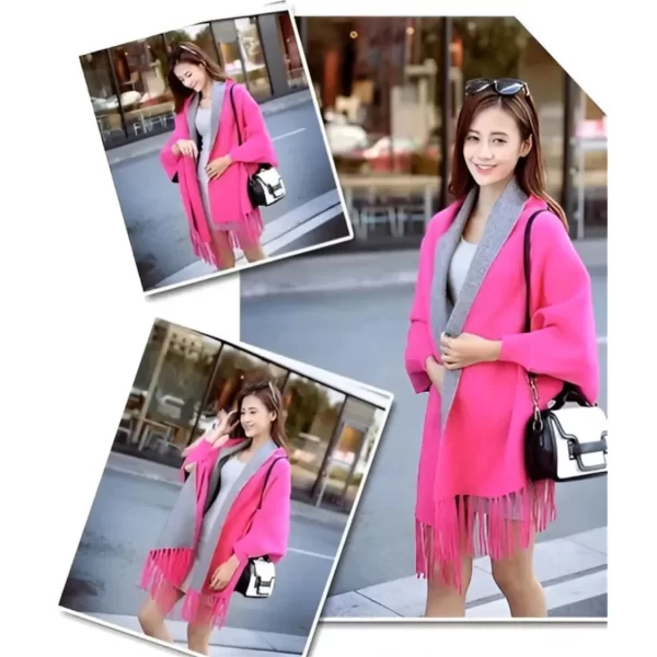 Ruana Reversible Invierno Fucsia/Gris