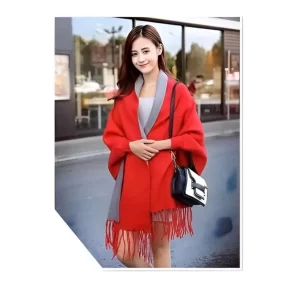 Ruana Reversible Invierno Rojo/Gris