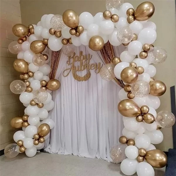 Arco De Globos Orgánico Blanco Dorado Crome 125 Piezas