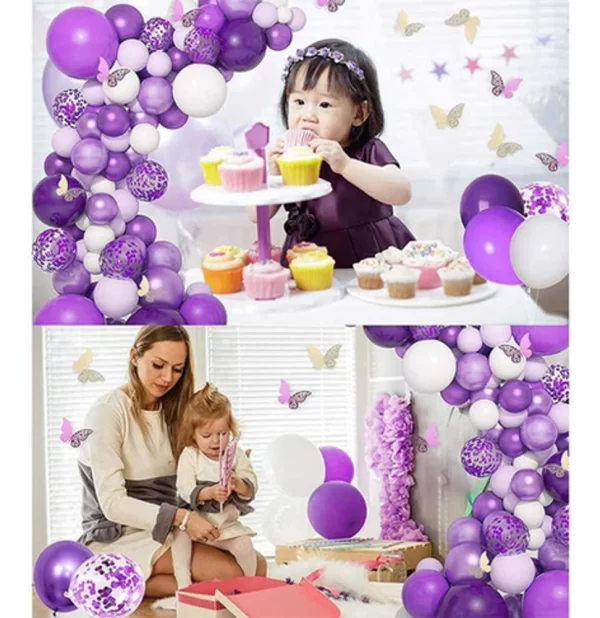 Arco De Globos Orgánico Violeta Lila Mariposas 124 Piezas