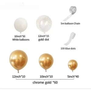 Arco De Globos Orgánico Blanco Dorado Crome 125 Piezas