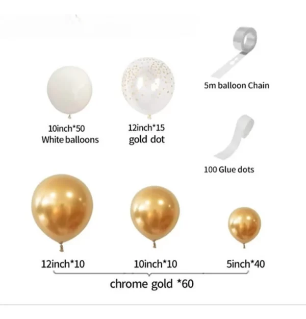 Arco De Globos Orgánico Blanco Dorado Crome 125 Piezas