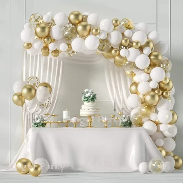 Arco De Globos Orgánico Blanco Dorado Crome 125 Piezas