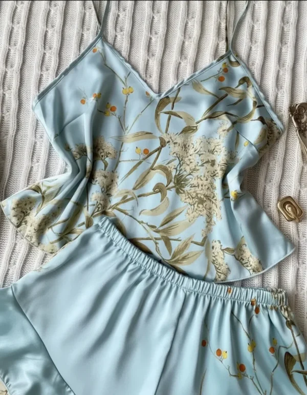Pijama Satén Floral Sexy Mujer