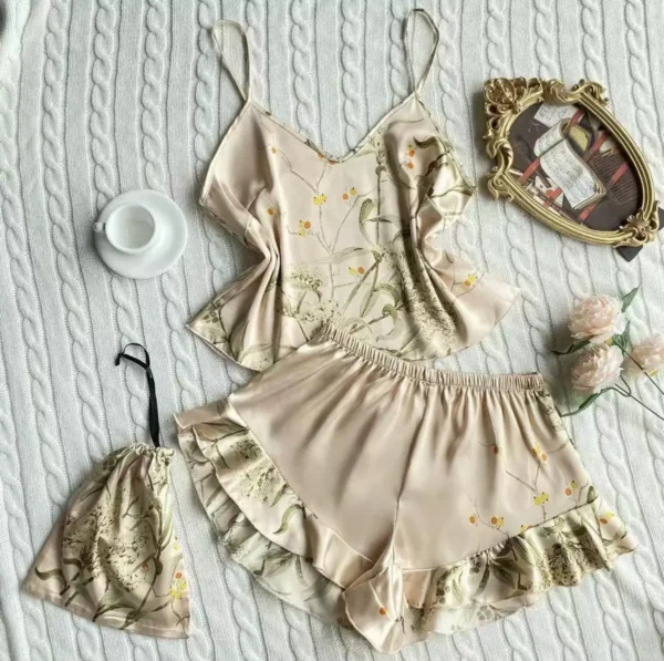 Pijama Satén Floral Sexy Mujer