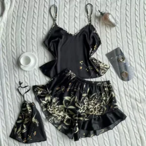 Pijama Satén Floral Sexy Mujer