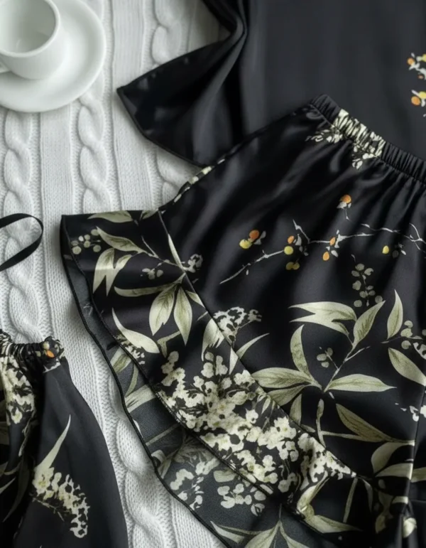 Pijama Satén Floral Sexy Mujer