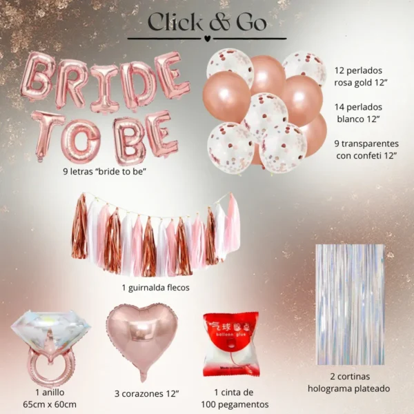 Kit Globos Bride To Be Rosa Plateado