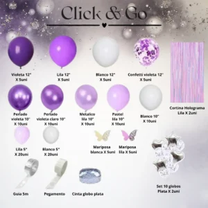 Kit Arco De Globos Mariposas Violeta Lila