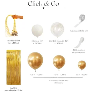 Kit Arco De Globos Blanco Dorado