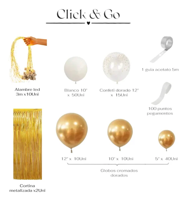 Kit Arco De Globos Blanco Dorado