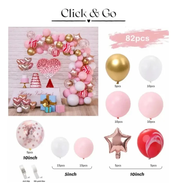 Kit Arco Globos Rosa Feliz Cumpleaños
