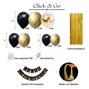 Kit Arco Globos Negro Dorado