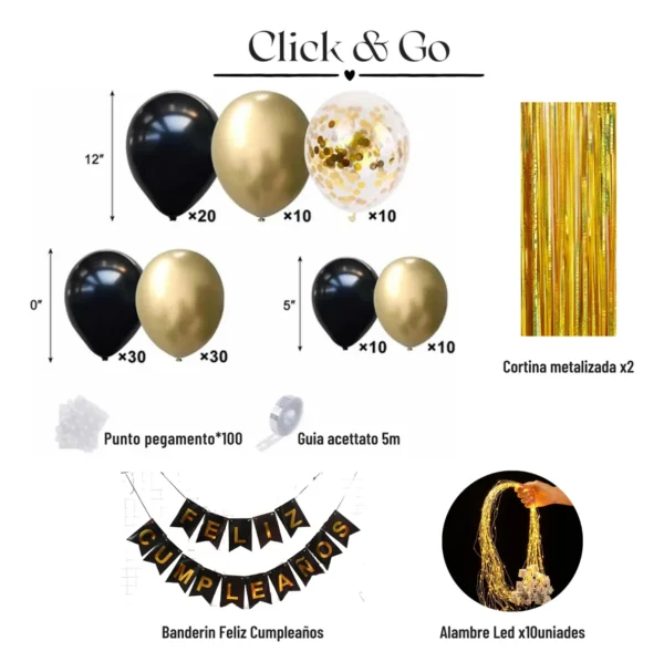 D_NQ_NP_2X_959815-MLA101562708572_122025-F Kit Arco Globos Negro Dorado