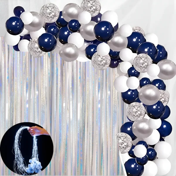 KIT AZUL Kit Arco De Globos Azul Blanco Plata