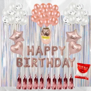 Kit Globos Happy Birthday Rosa Gold Plateado