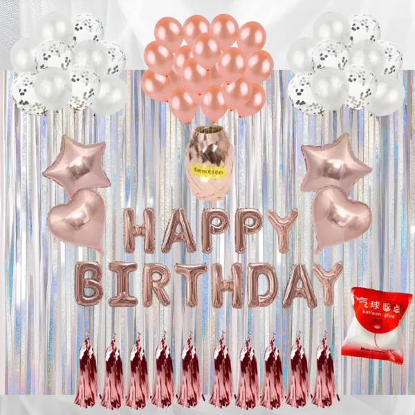 Kit Globos Happy Birthday Rosa Gold Plateado