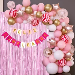 Kit Arco Globos Rosa Feliz Cumpleaños