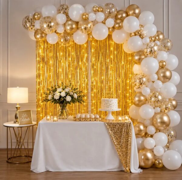 Kit Arco De Globos Blanco Dorado