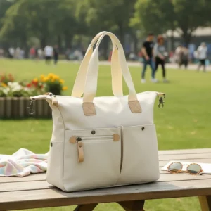 Bolso Tote Multi Bolsillos Cartera Beige Impermeable