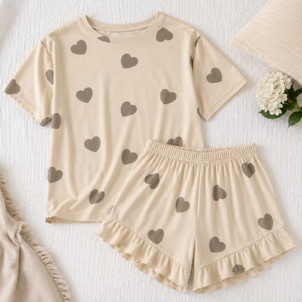 Pijama Conjunto Mujer Suave Diseño Corazones