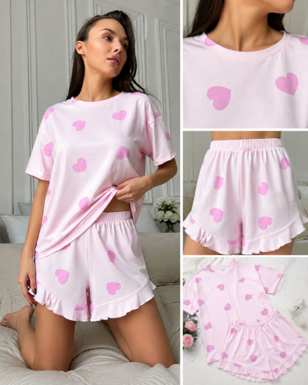 Pijama Conjunto Mujer Suave Diseño Corazones