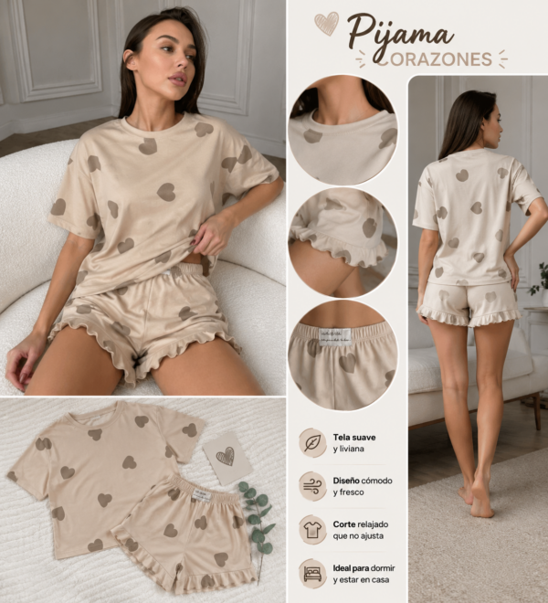 Pijama Conjunto Mujer Suave Diseño Corazones