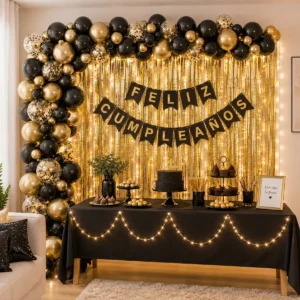 Kit Arco Globos Negro Dorado