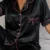 Pijama Satén Negro Corazones Conjunto Invierno