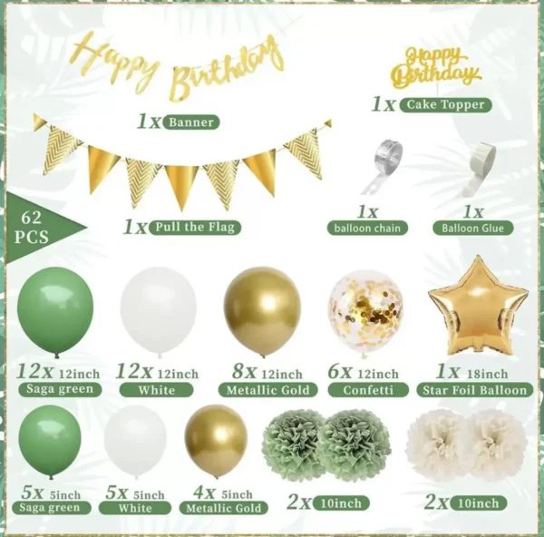 Kit Globos Happy Birthday Verde