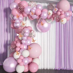 Arco Orgánico De Globos Rosa Lila Mariposas