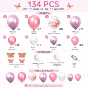 Arco Orgánico De Globos Rosa Lila Mariposas