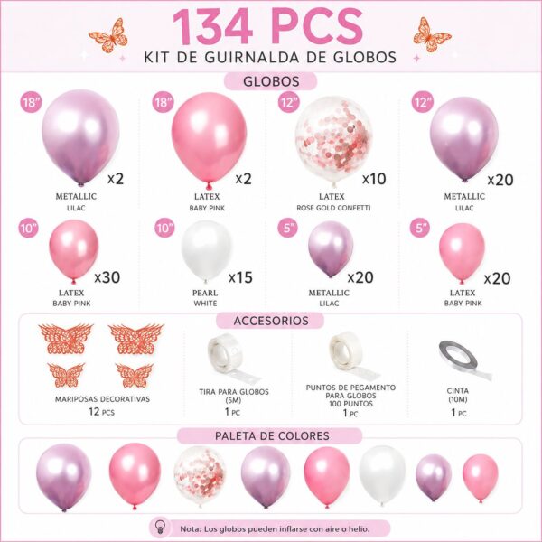 Arco Orgánico De Globos Rosa Lila Mariposas