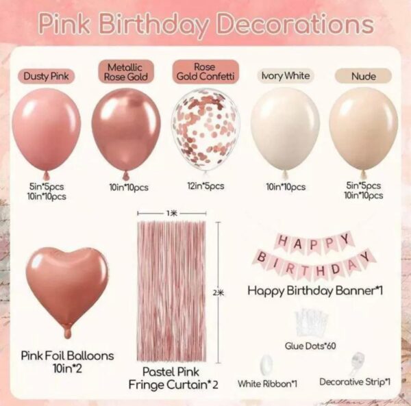 Kit Globos Happy Birthday Rosa Nude